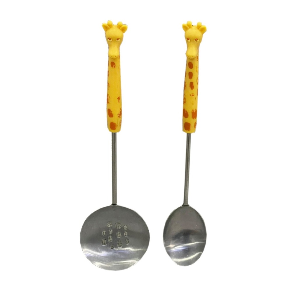 Giraffe Shaped Handle Spoon and Strainer Set Vintage Ekco Zoo Tools Utensils
